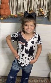 Cow Print Sequin Vneck shirt