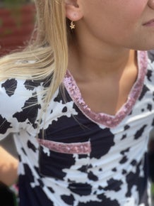 Cow Print Sequin Vneck shirt