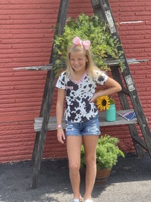 Cow Print Sequin Vneck shirt
