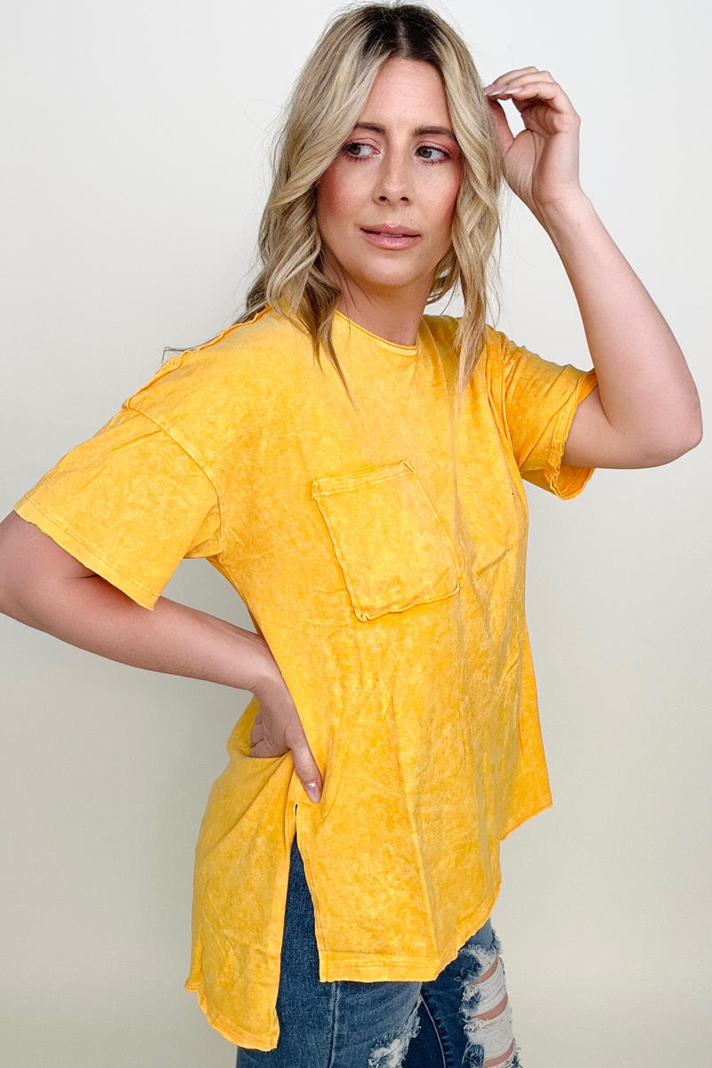 Zenana Washed Shirring Back Short Sleeve Top