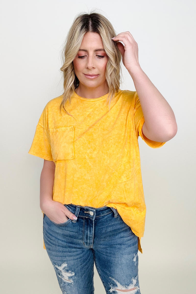 Zenana Washed Shirring Back Short Sleeve Top