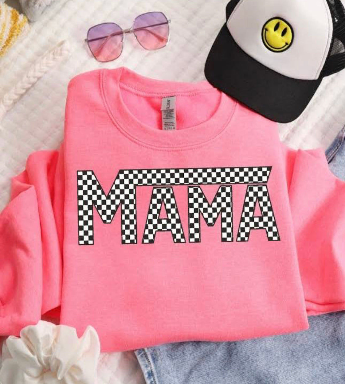 Checkered Mama Tee