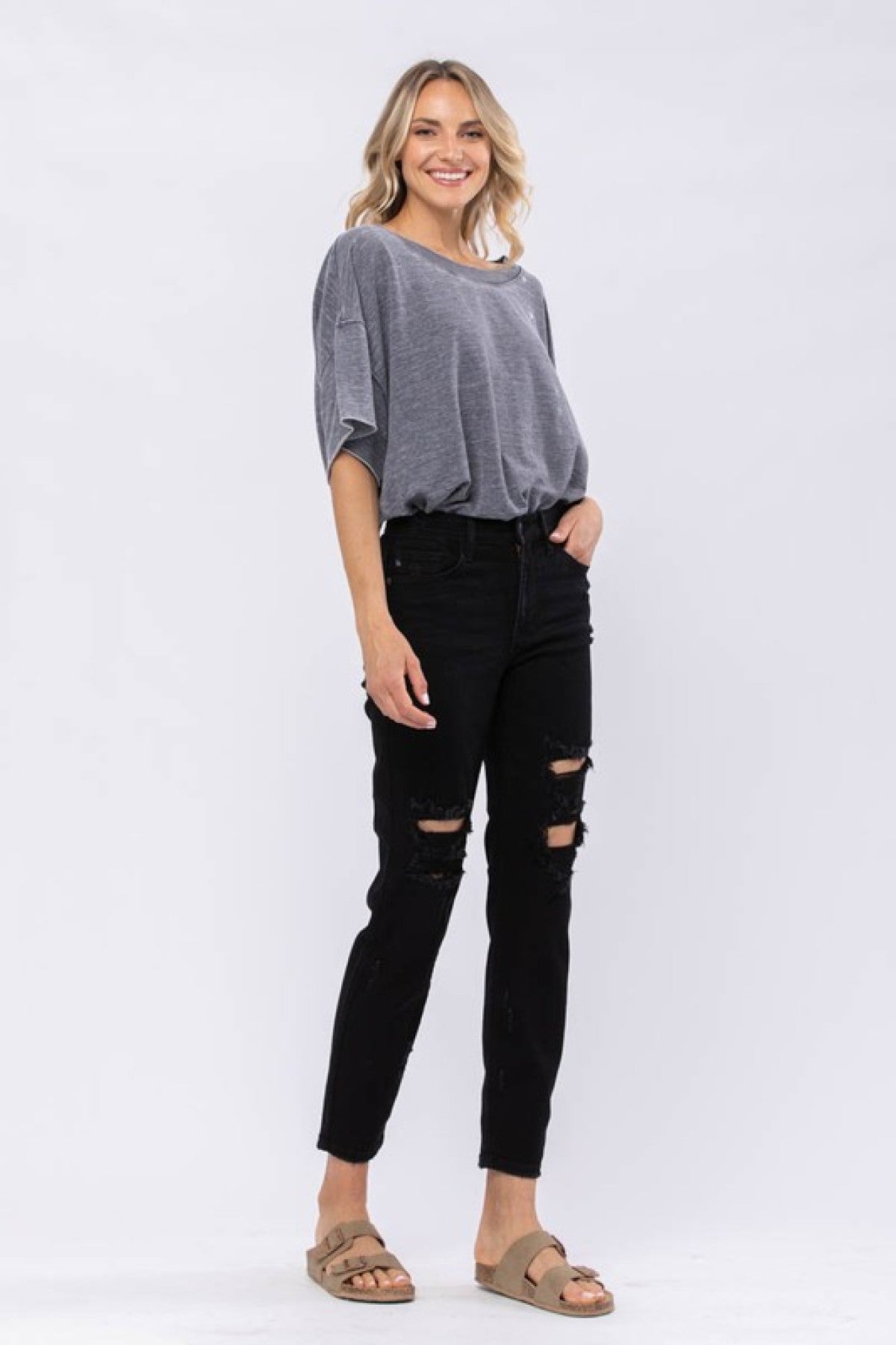 Judy Blue Black High Waist Destroyed Boyfriend Jeans