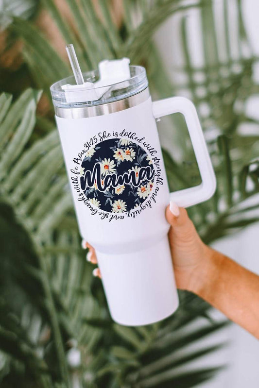 40Oz White Mama Daisy Print Stainless Steel Insulate Tumbler With Handle