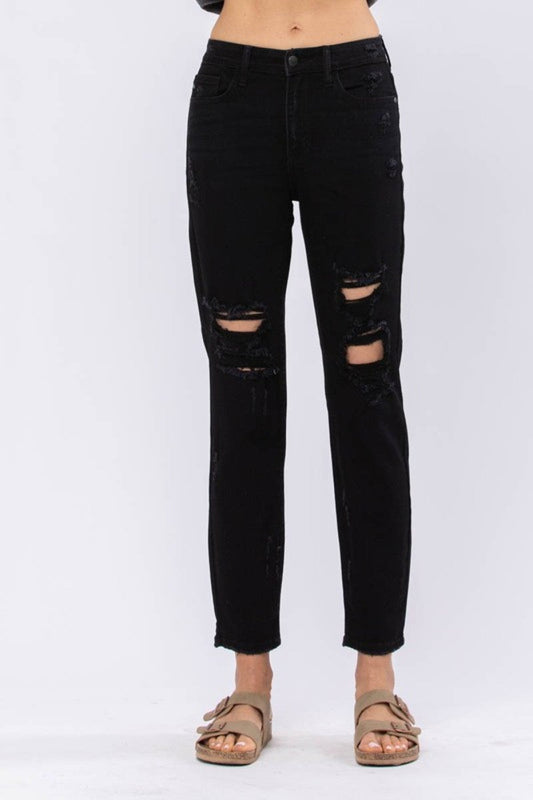 Judy Blue Black High Waist Destroyed Boyfriend Jeans