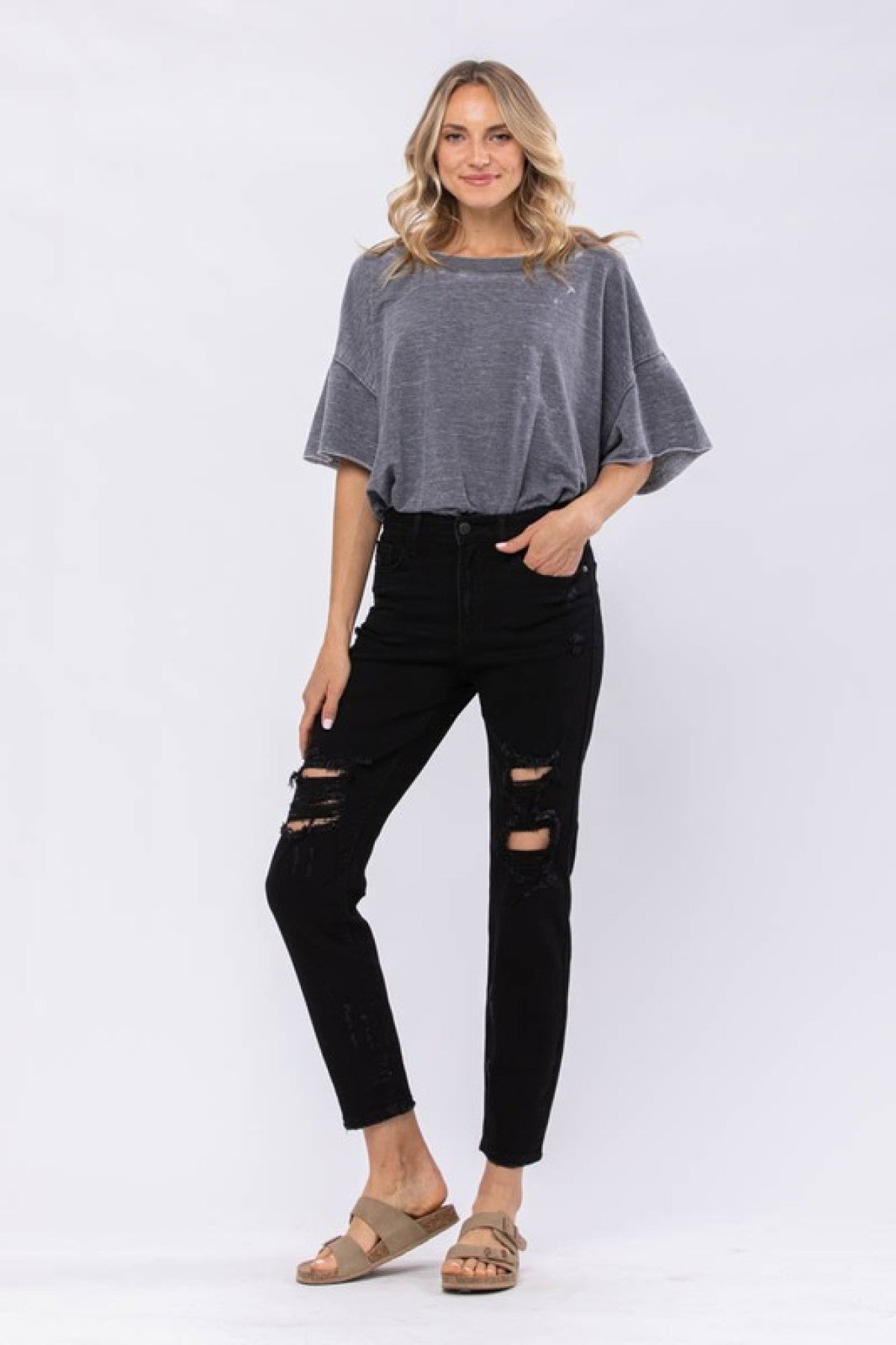 Judy Blue Black High Waist Destroyed Boyfriend Jeans