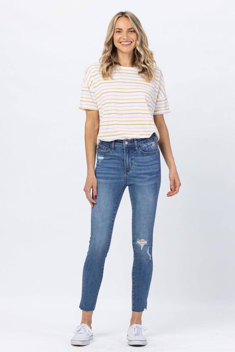 Judy Blue High Waist Dandelion Embroidery Skinny Jeans