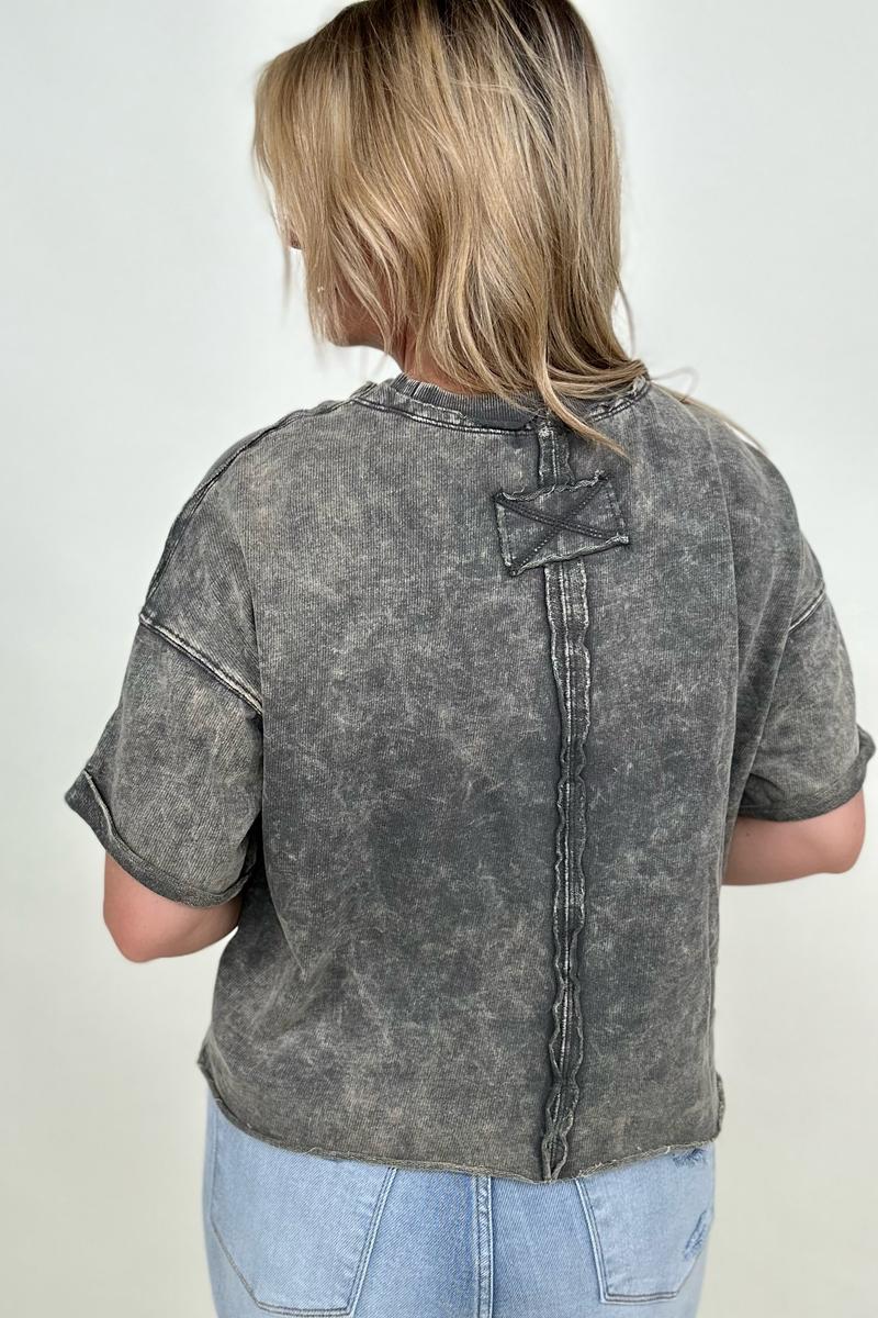 Zenana French Terry Acid Wash Raw Edge Crop Top