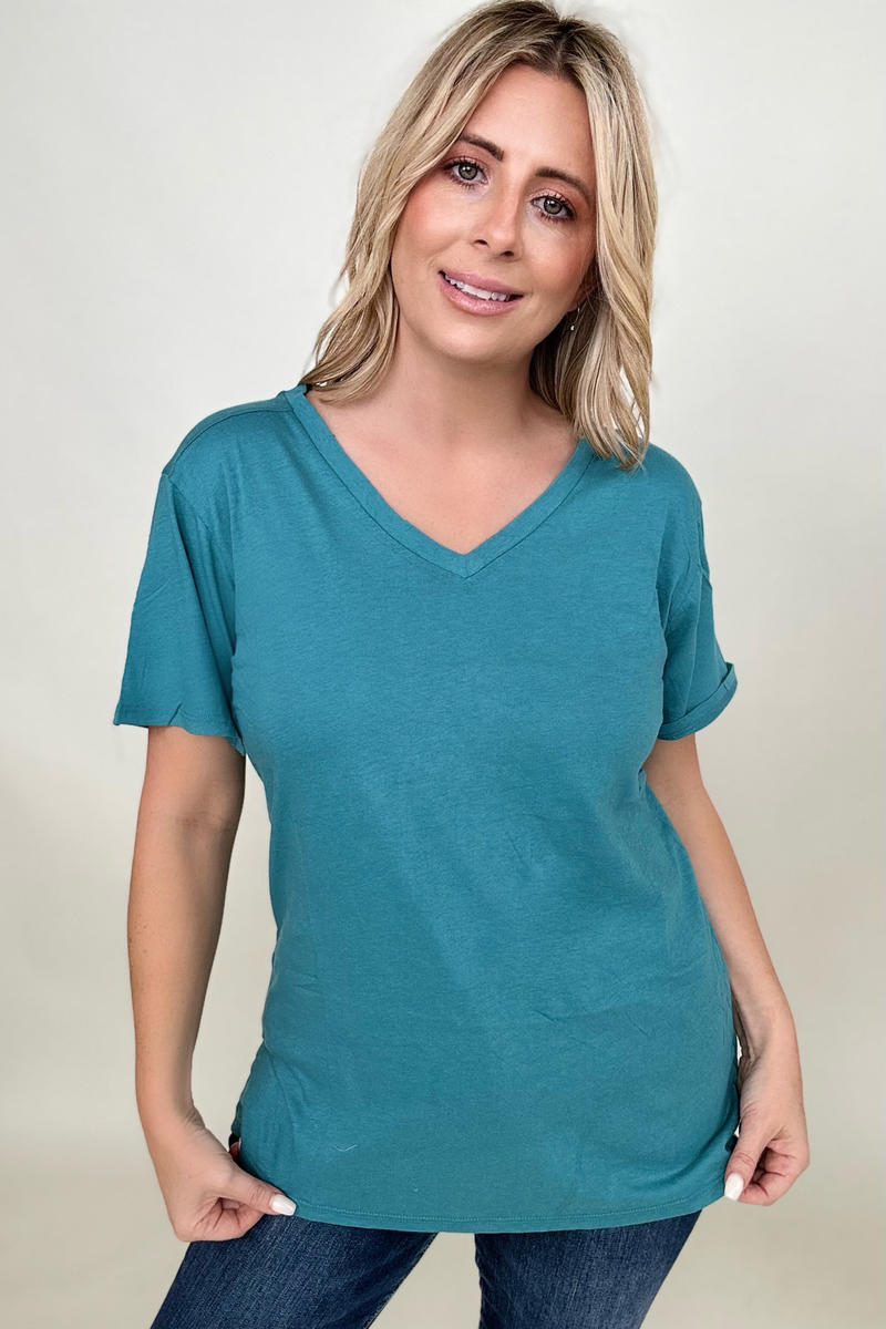 Zenana Cotton Short Sleeve V-Neck Tee