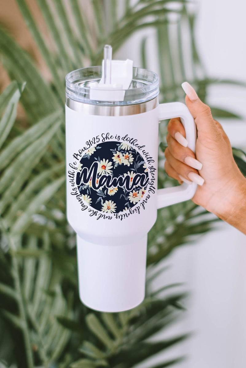 40Oz White Mama Daisy Print Stainless Steel Insulate Tumbler With Handle