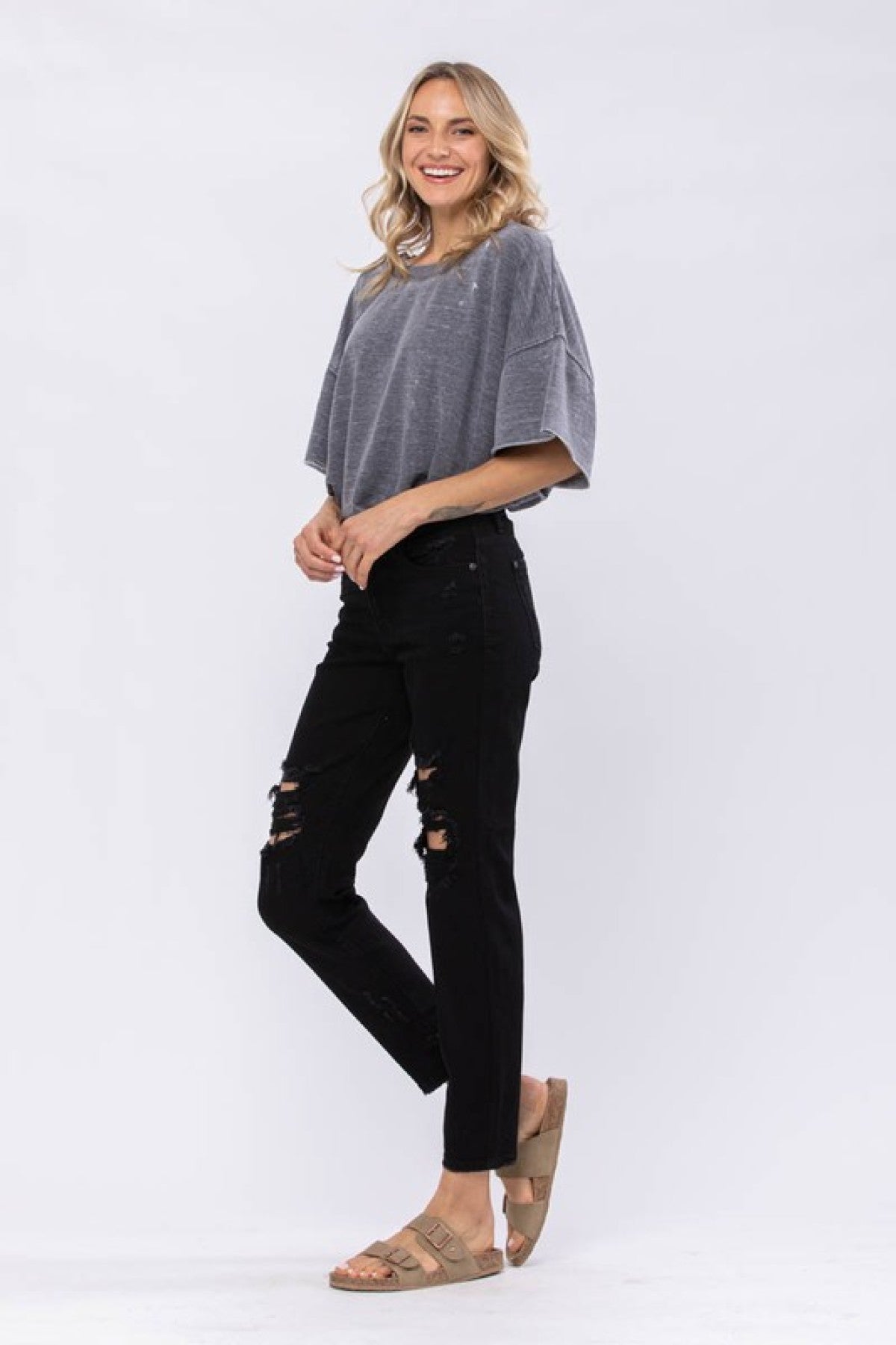 Judy Blue Black High Waist Destroyed Boyfriend Jeans