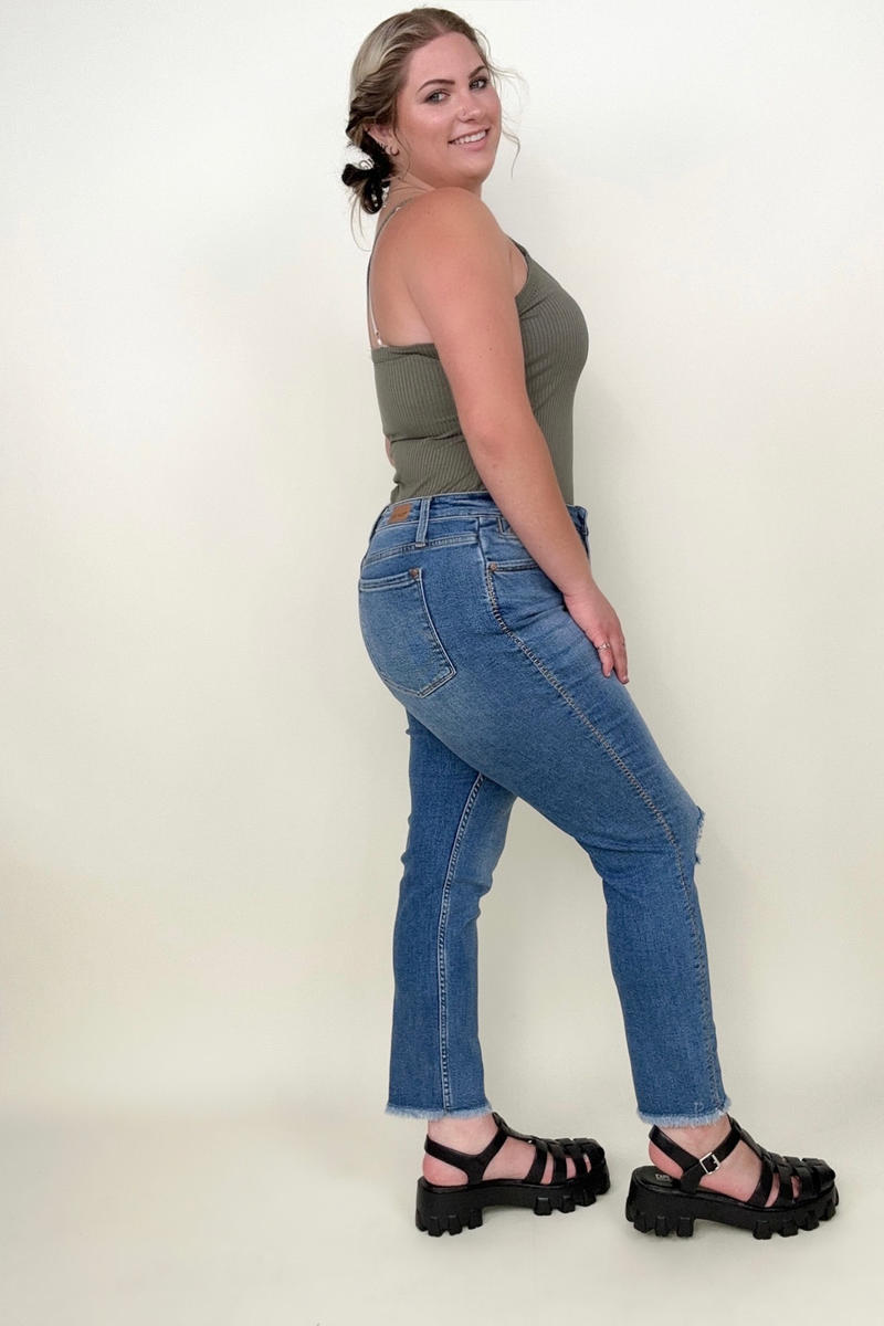 Judy Blue Embroidered Boyfriend Jeans with Side Seam Stitch