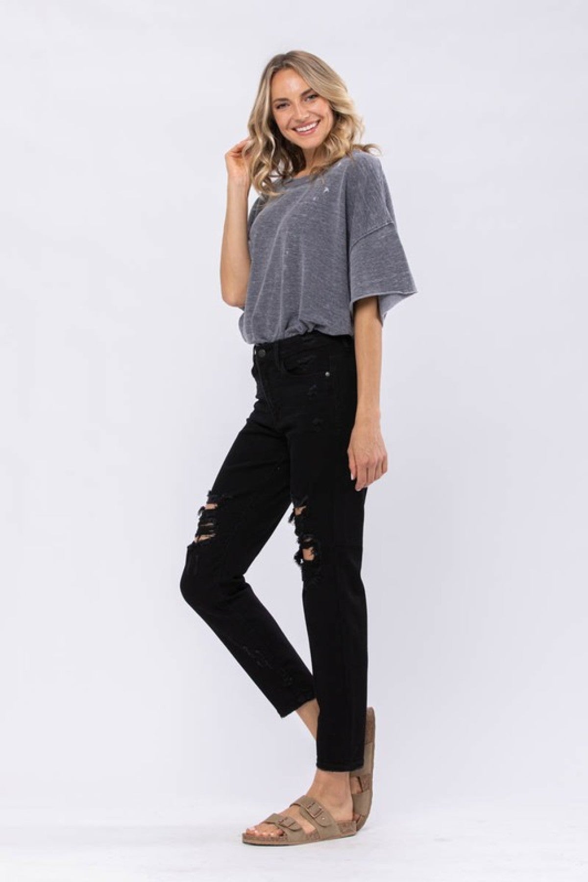 Judy Blue Black High Waist Destroyed Boyfriend Jeans