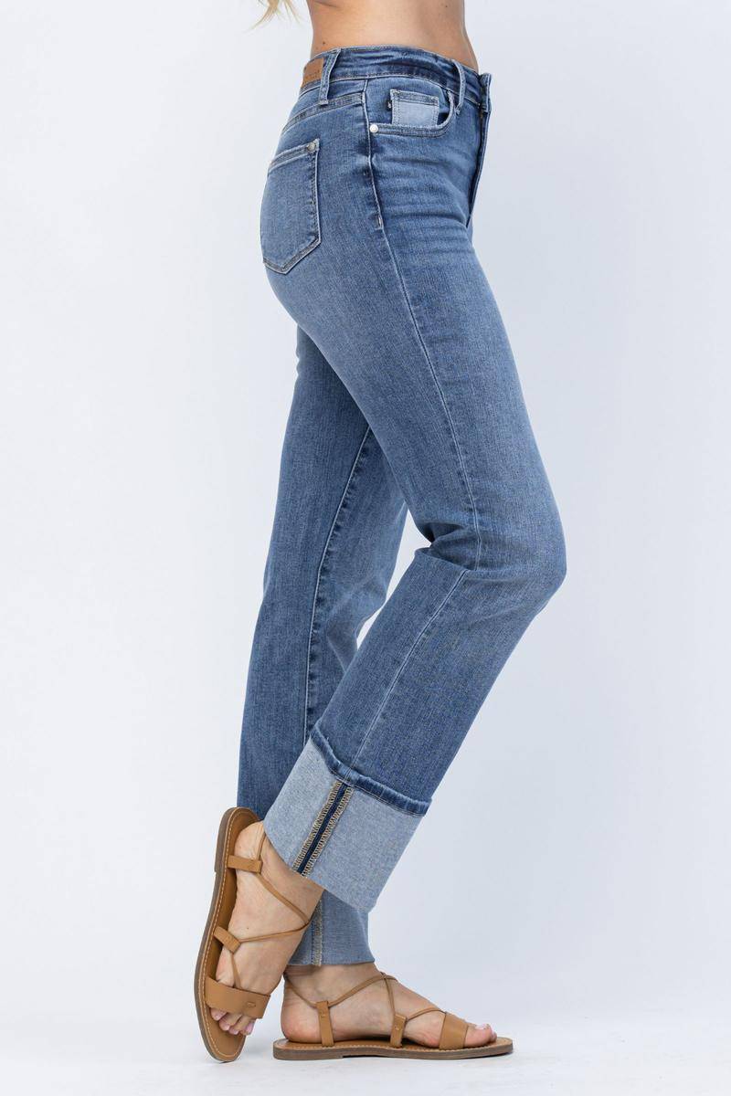 Judy Blue High Waist Straight Leg Jeans with Wide Cuff