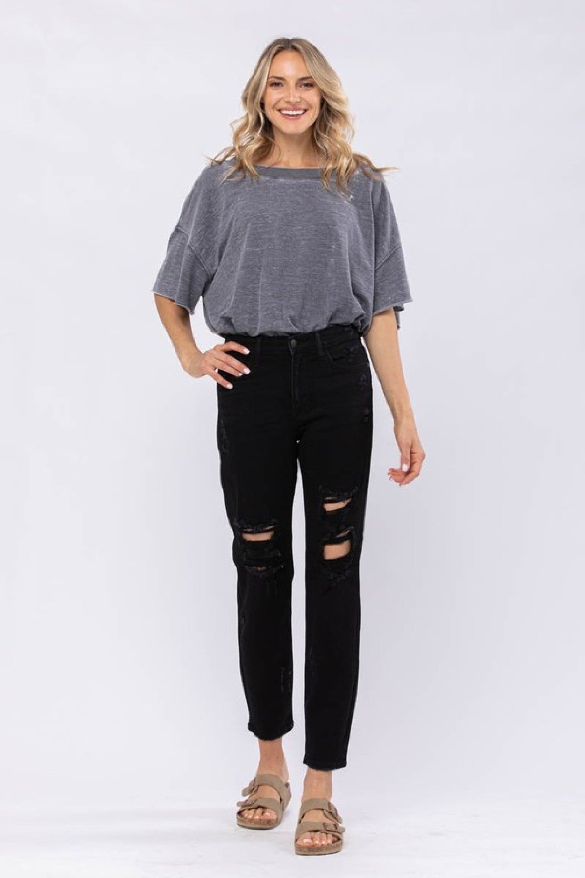 Judy Blue Black High Waist Destroyed Boyfriend Jeans