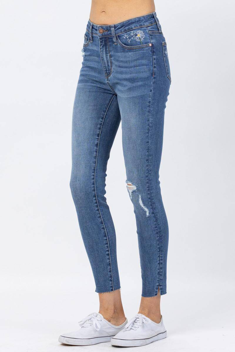 Judy Blue High Waist Dandelion Embroidery Skinny Jeans