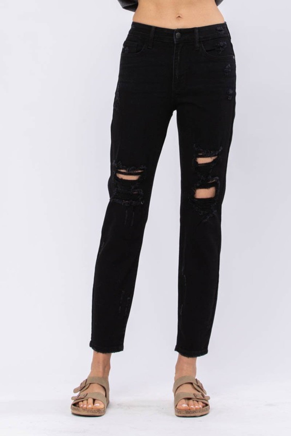 Judy Blue Black High Waist Destroyed Boyfriend Jeans