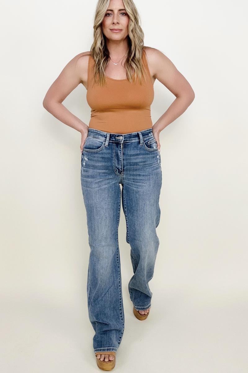 Judy Blue High Waist 90's Mild Destroy Straight Jeans