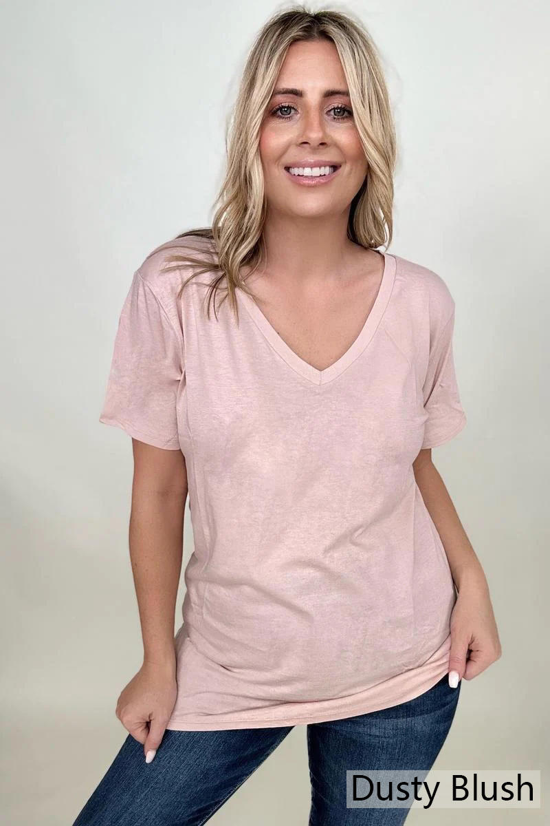 Zenana Cotton Short Sleeve V-Neck Tee